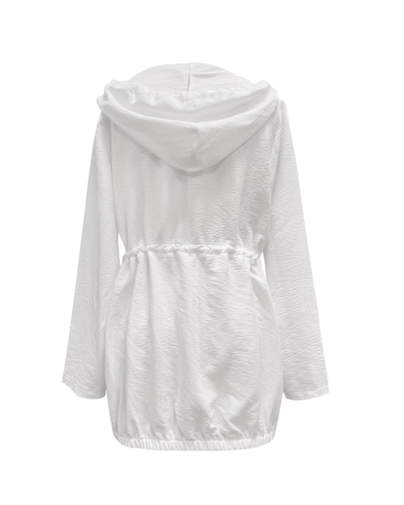 Hooded Casual Solid Drawstring Coat