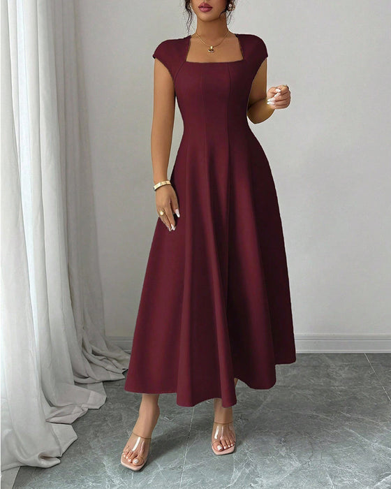 Square-Neck Short-Sleeve Dress