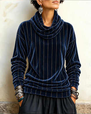 Striped Cowl Neck Fashion Top