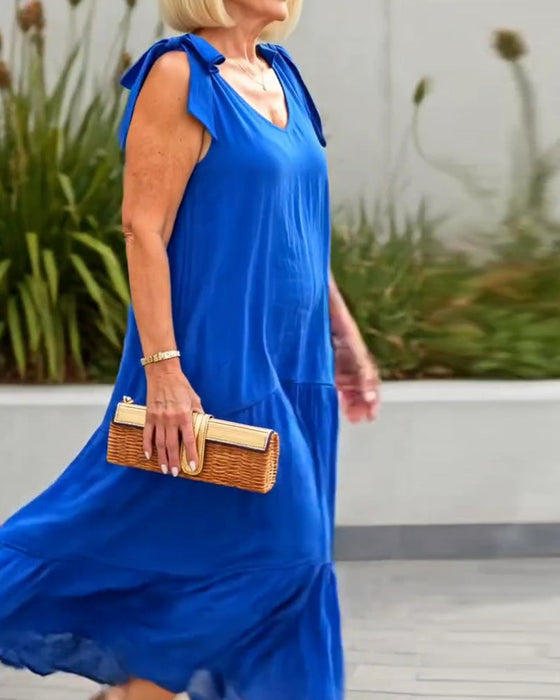 Tie-Strap Solid Color Mid-Length Dress