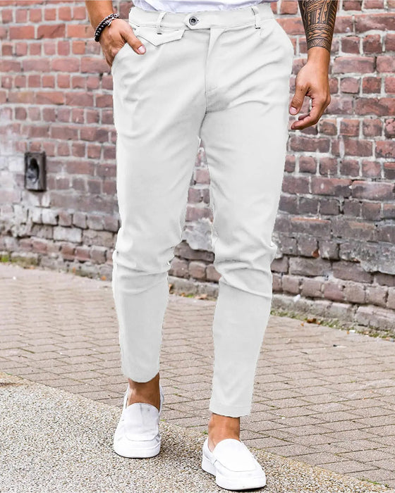 Solid Color Button Front Slim Fit Casual Pants
