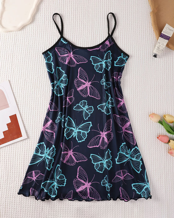 Spaghetti Straps Printed Sleep Dress