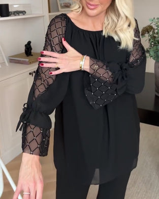 Solid Color Patchwork Ruffle Sleeve Blouse