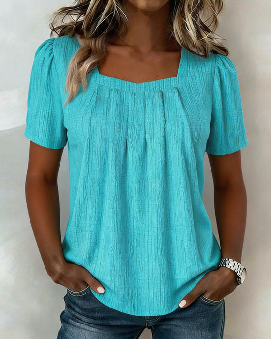 Casual Square Neck Solid Color Blouse