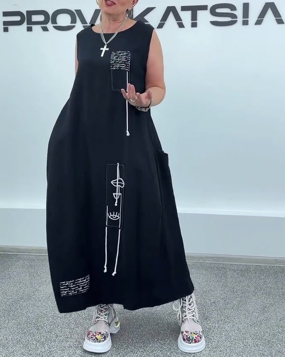 Sleeveless Oversized Letter Print Dress