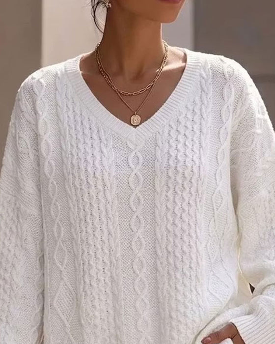 V-Neck Stylish Solid Relaxed Knit Pullover