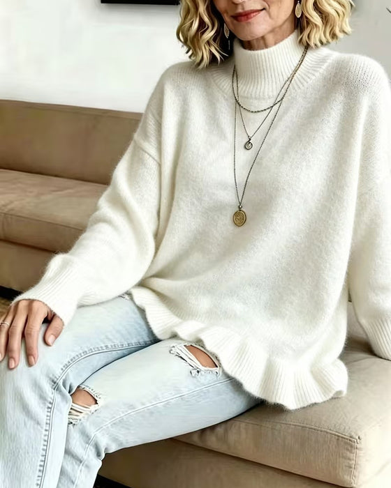 Mock Neck Ruffle Pullover