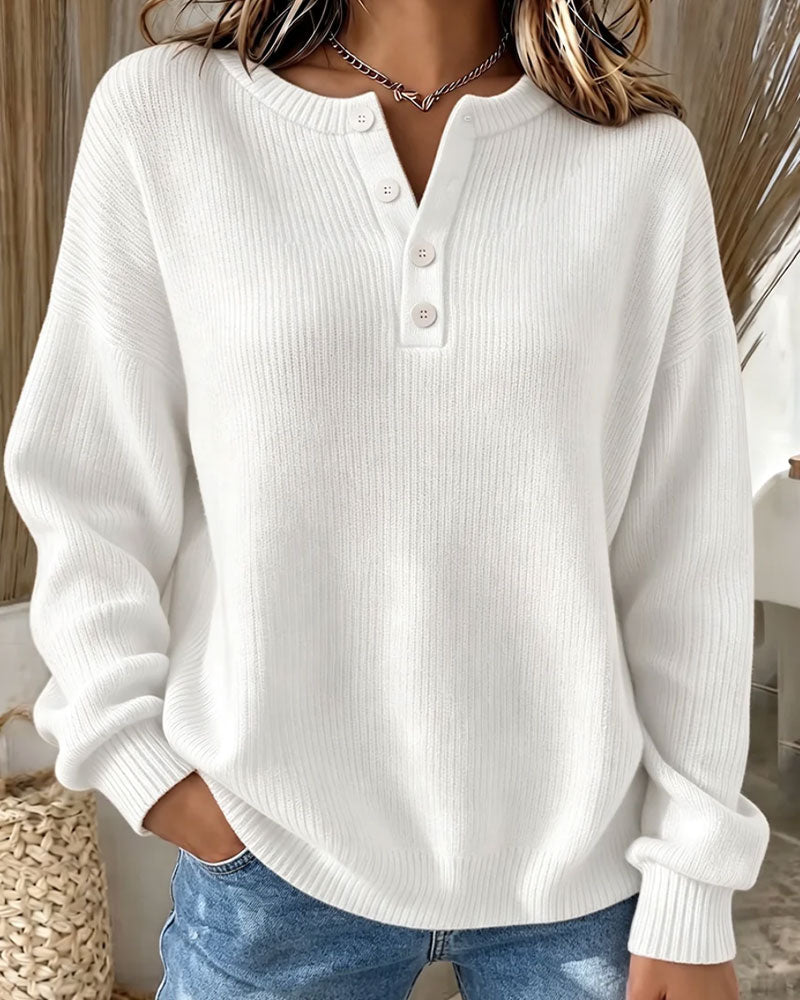 Solid Button Casual Pullover
