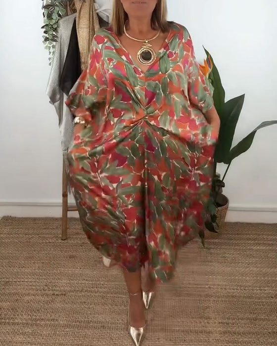 V-Neck Twist Print Dress
