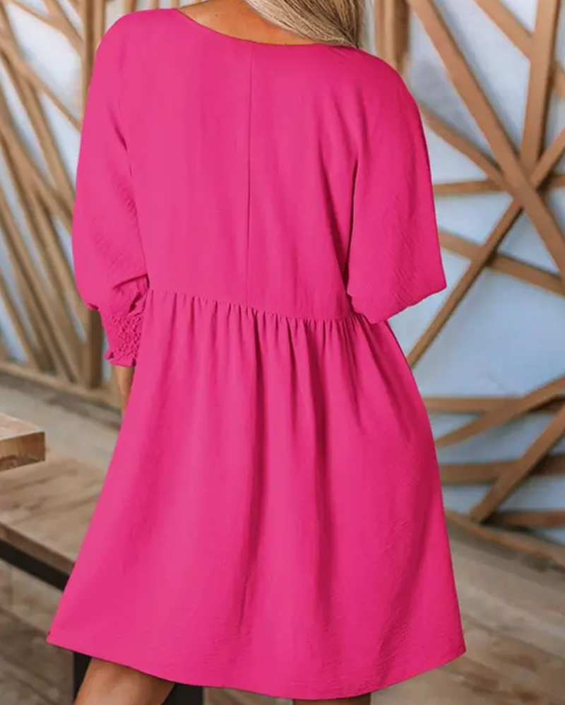Women's Solid-Color Waist-Cinching Dress