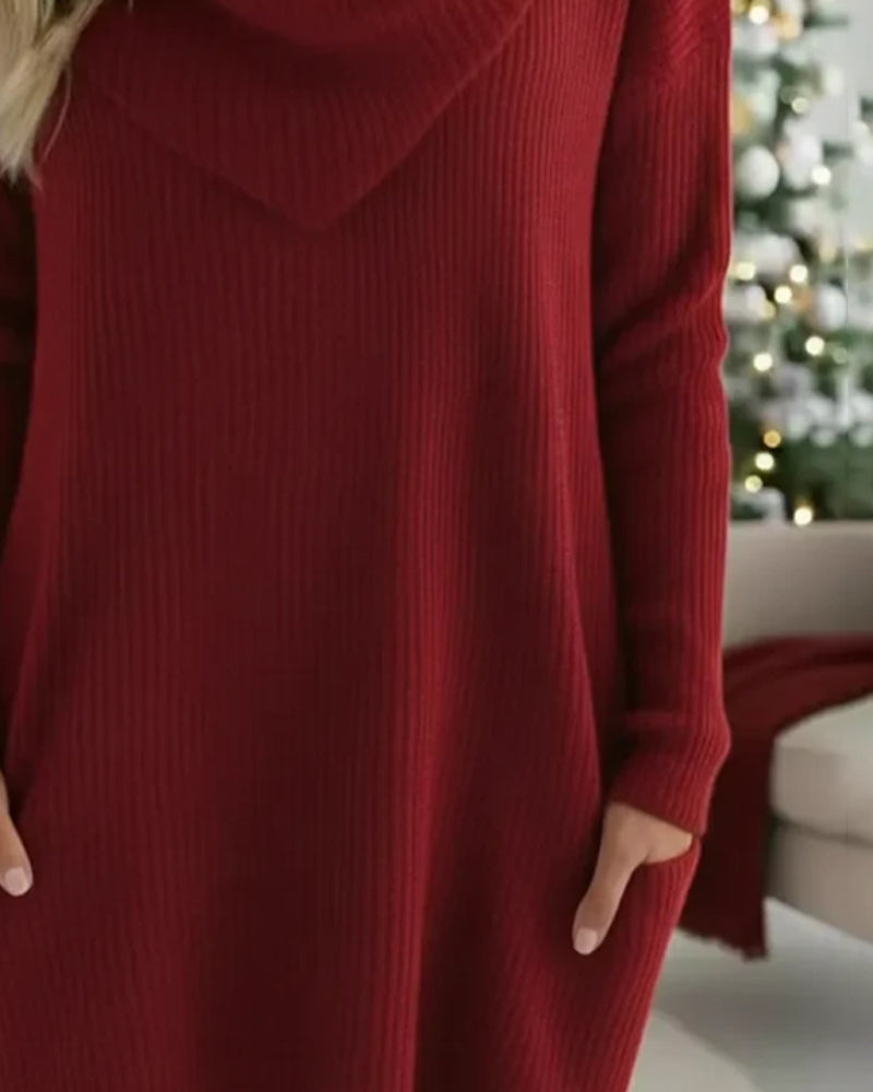 Solid Color Turtleneck Pocket Sweater Dress