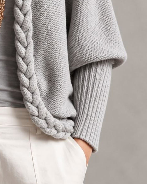 Lantern Sleeve Cable Knit Sweater Cardigan