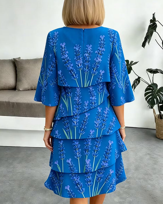 Lavender Print Tiered Dress