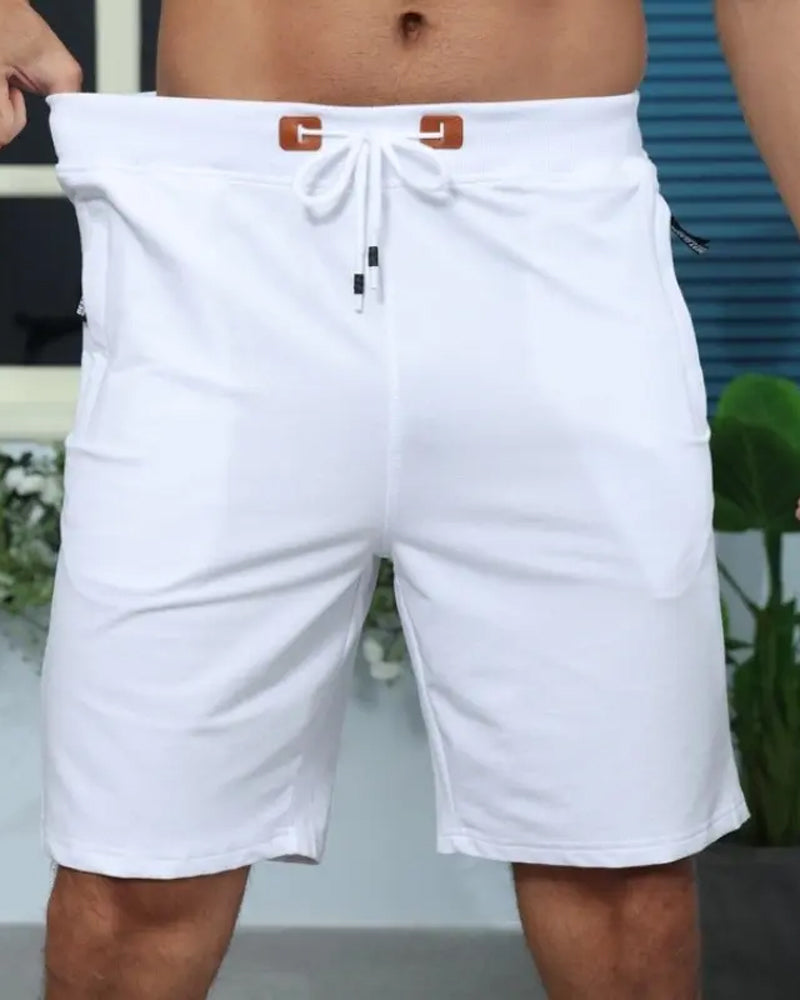 Elastic Waist Drawstring Solid Color Men's Shorts