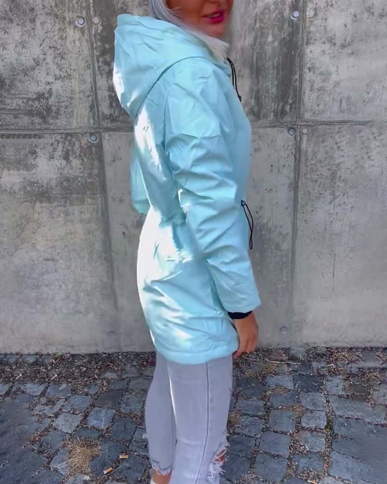 Zipper drawstring solid color coat