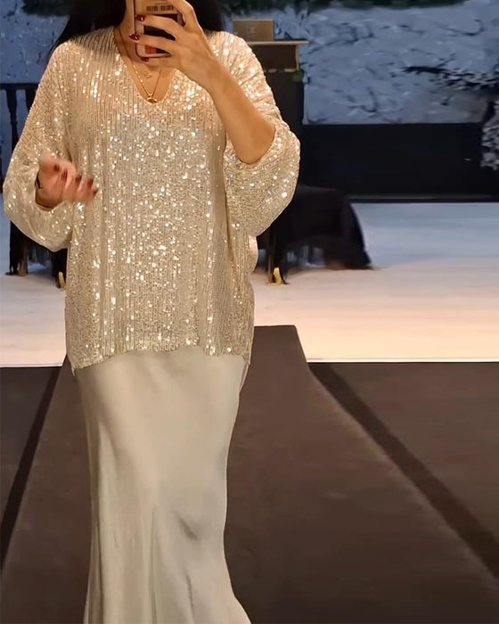 V-Neck Fashionable Sequin Top