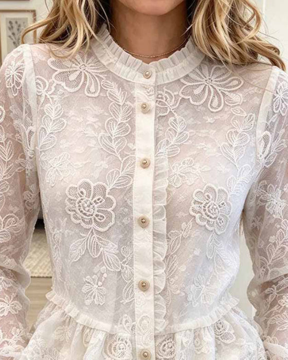 Ruffle Slim Fit Fan-Shaped Blouse