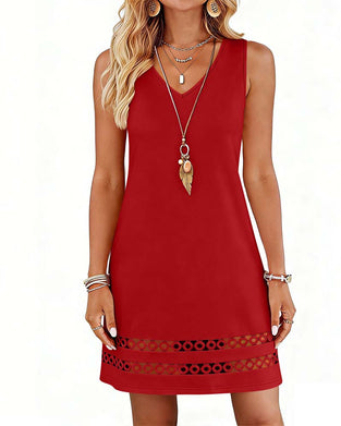 V-Neck Sleeveless Hollow Solid Dress