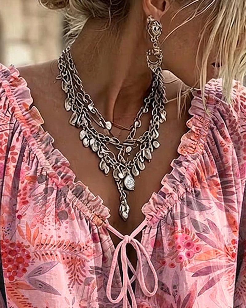 V-Neck Lace Up Blouse