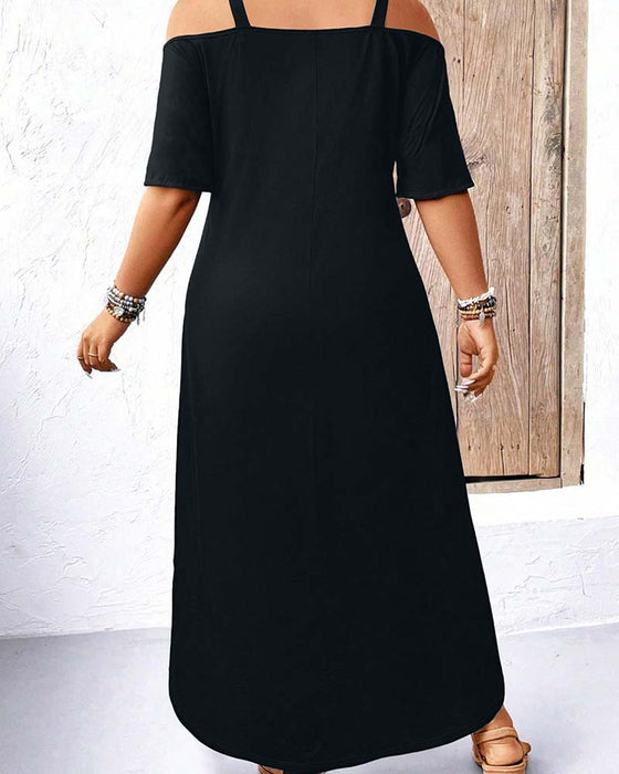Solid V-Neck Off-Shoulder Long Dress