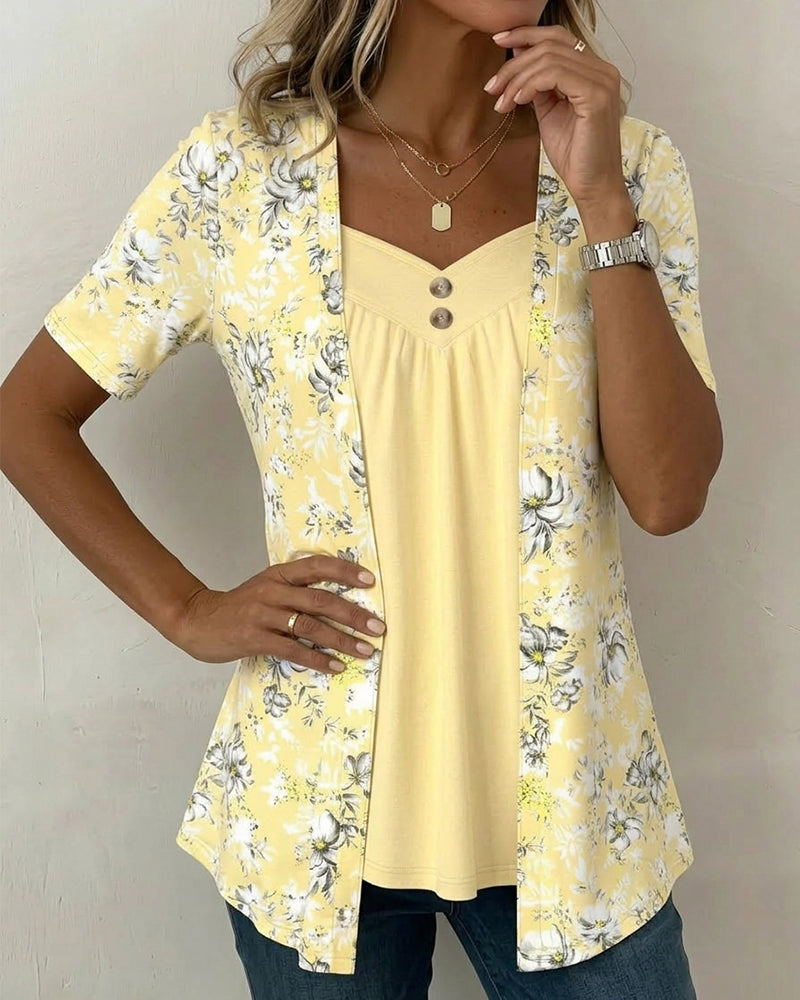 Floral Print Faux Two-Piece T-Shirt