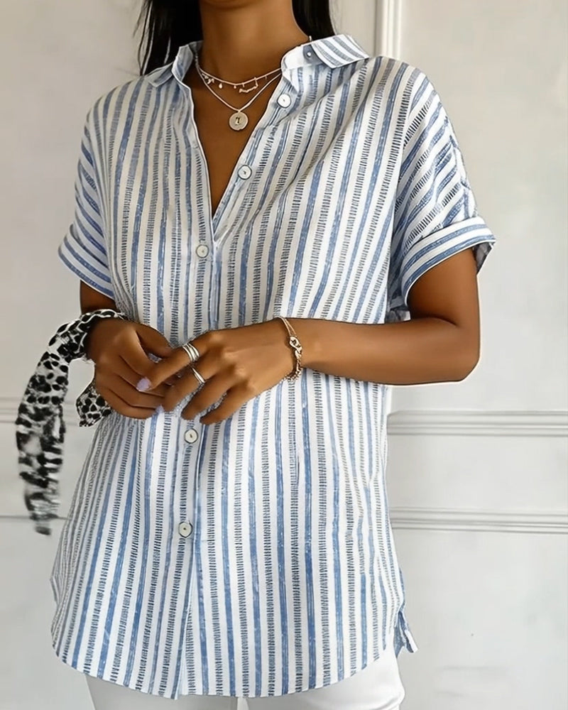 Button-Down Striped Short-Sleeved Shirt