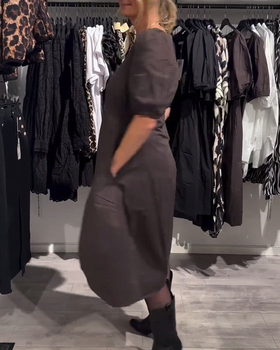 V-Neck Pocket Casual Dress