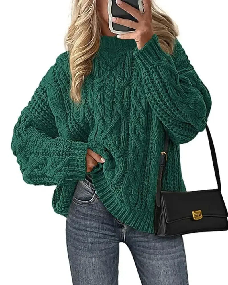 Loose Cable-Knit Crewneck Pullover