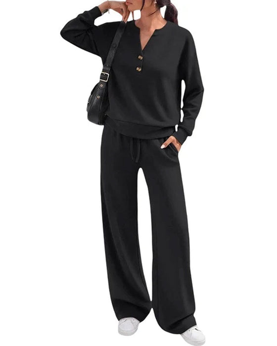 Long Sleeve Top Wide-Leg Pants Set