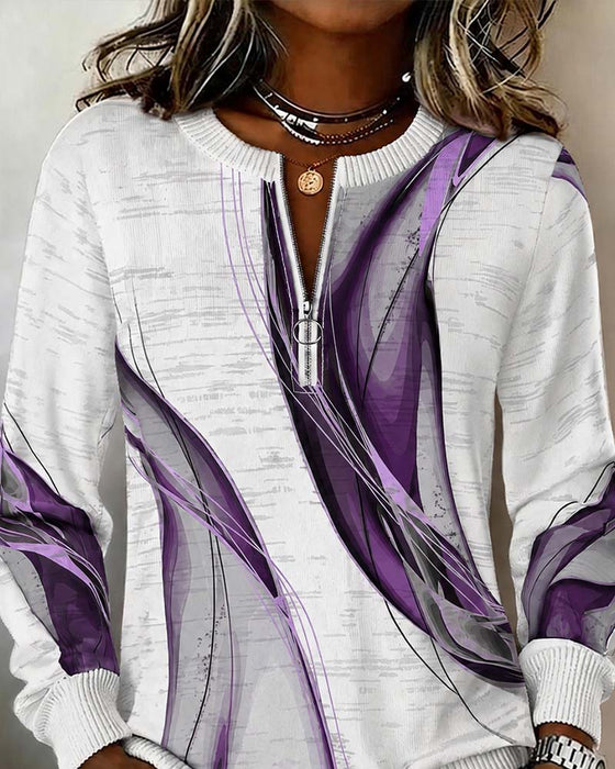 Zipper Pullover Contrast Loose Hoodie