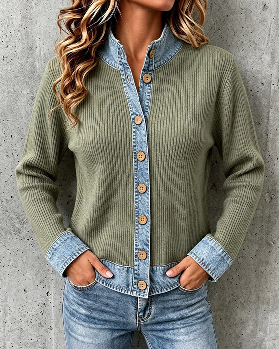 Relaxed Denim Panel Knit Coat