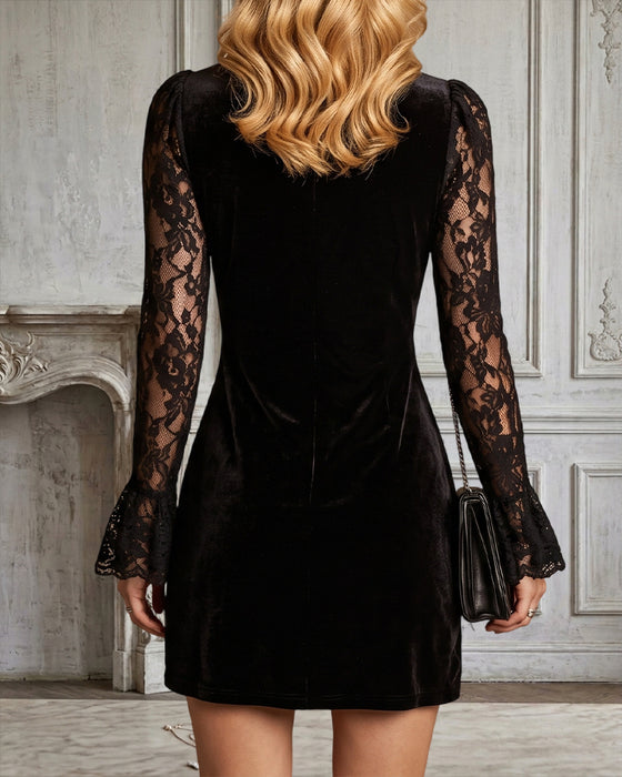 V-Neck Solid Long Sleeve Dress