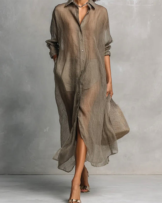Lapel Button Slit Dress