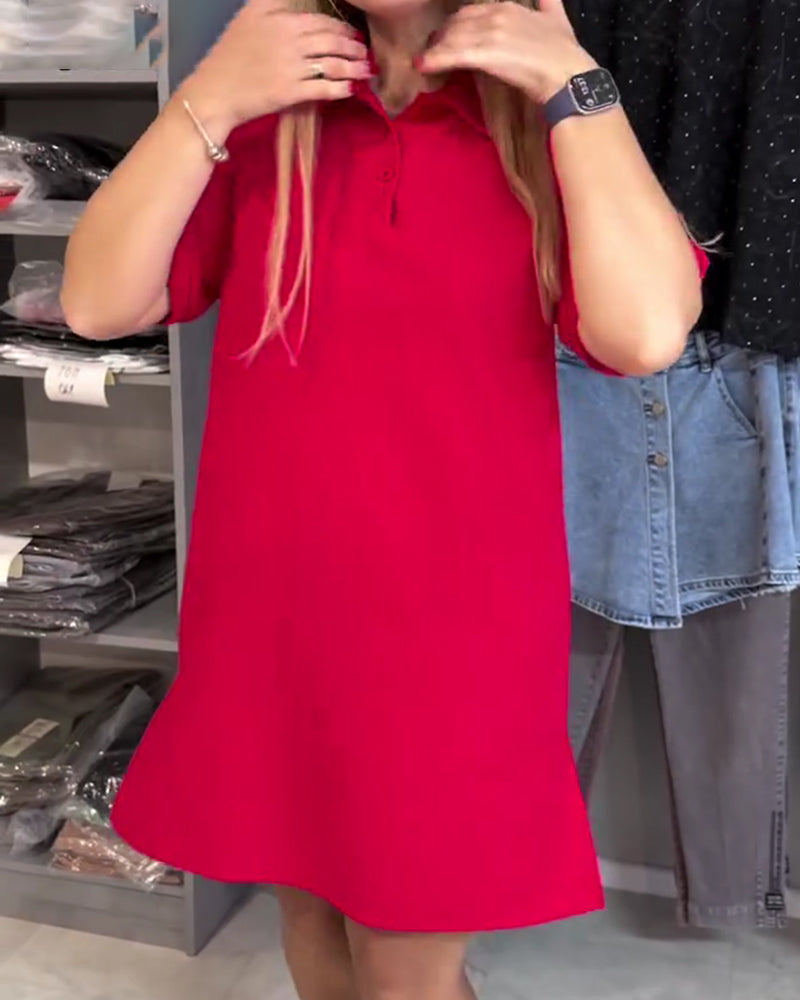 Lapel Sheath Side Slit Solid Dress
