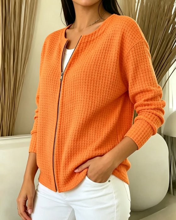 Waffle Zipper Long Sleeve Coat