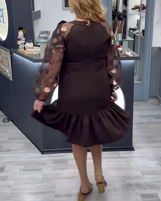 Casual Polka Dot Long-Sleeved Knee-Length Dress