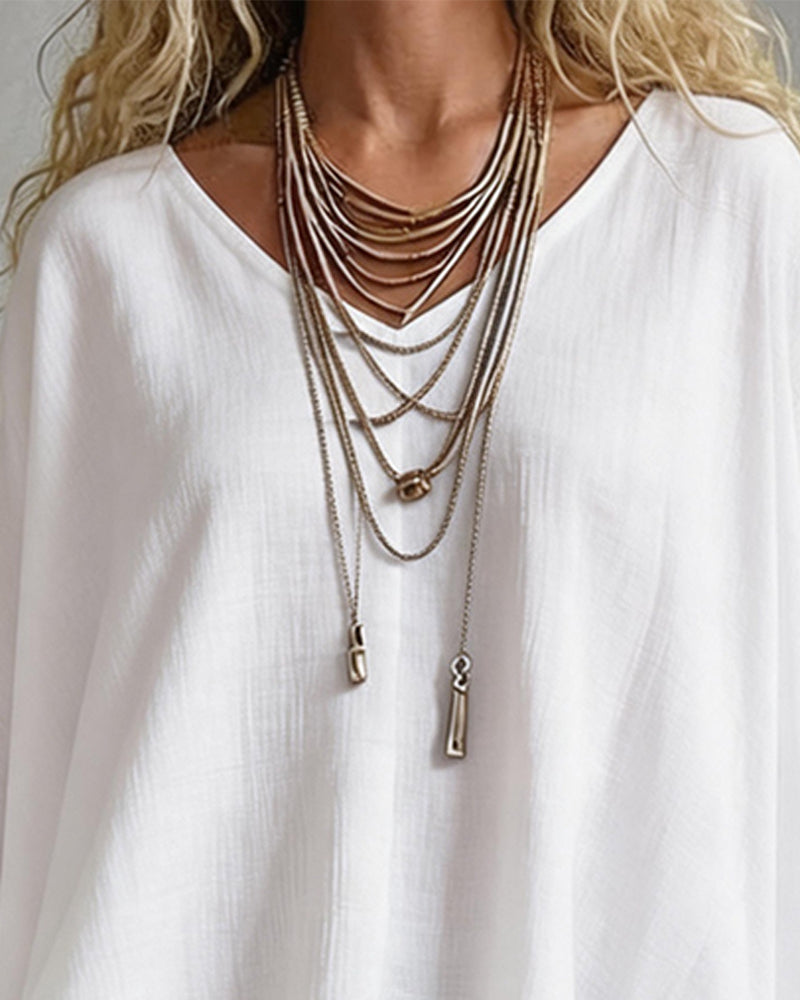 V-Neck Irregular Batwing Sleeve Loose Blouse