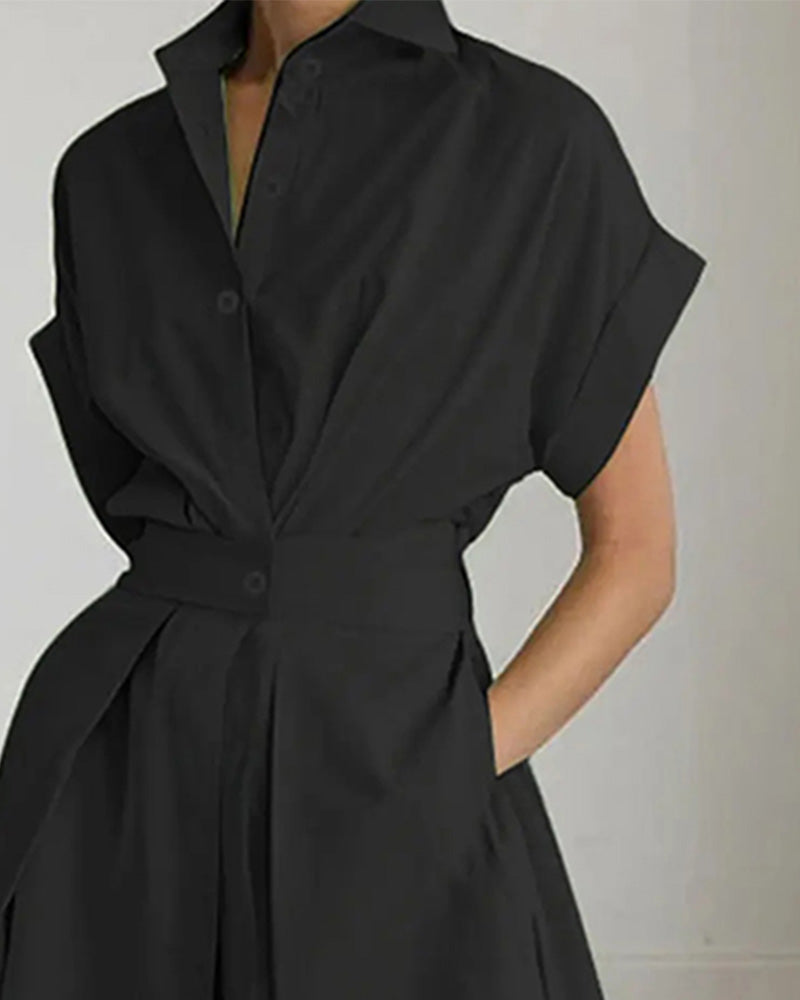 A-Line Tie High Waist Button Dress