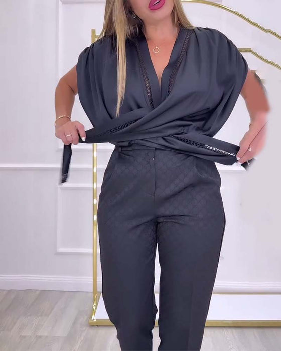 Lantern Sleeve One-Shoulder Solid Color Blouse