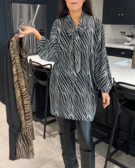 Zebra print long-sleeve blouse