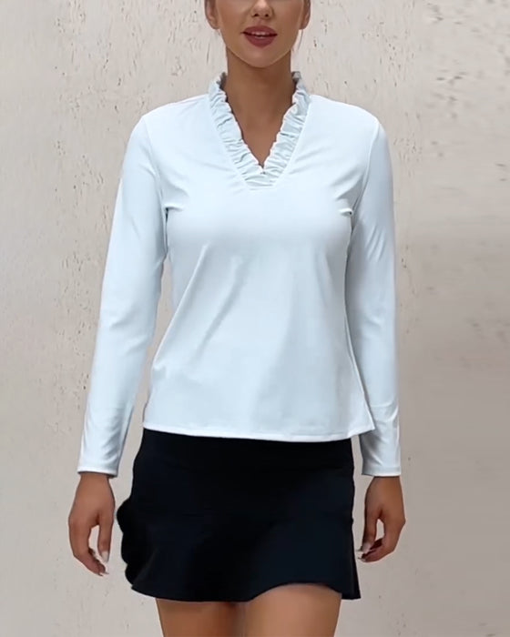 High Stretch Quick Dry Ruffled V-Neck Casual Top