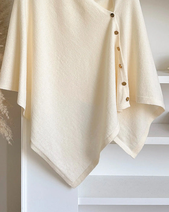 Versatile Asymmetric Button Cape Cloak Coat