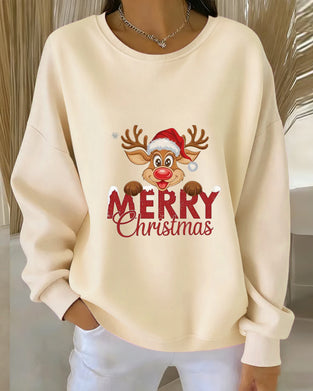 Long-Sleeved Loose-Fitting Printed Sweatshirt