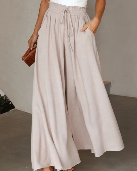 Drawstring Casual Wide-Leg Pants