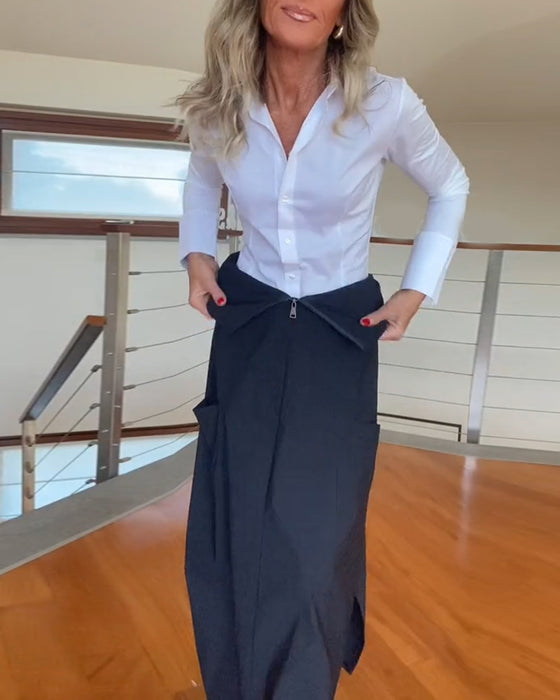 Fashionable solid color zipper pocket skirt