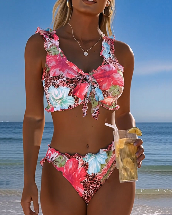 Floral Leopard Patchwork Bikinis