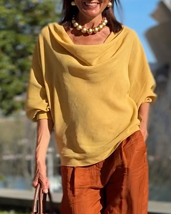 Draped Neck Loose Blouse