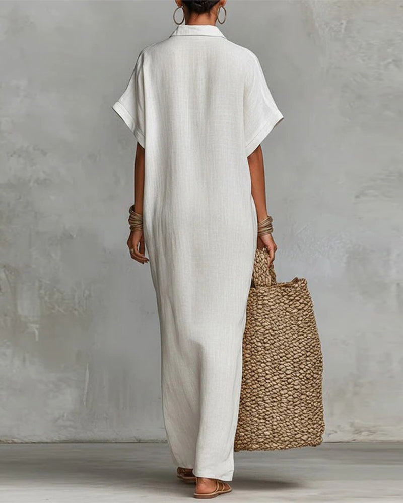 Lapel Buttoned Long Shirt Dress