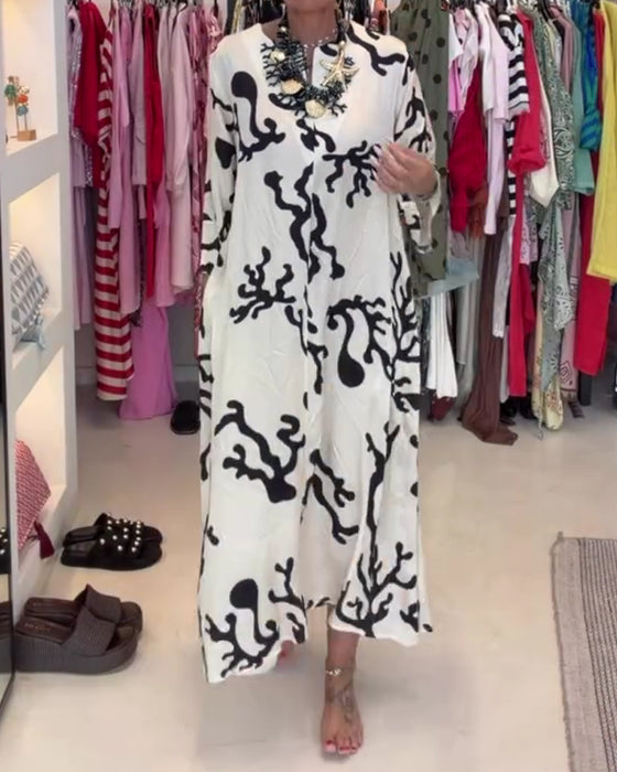 Long Sleeve Vintage Print Dress