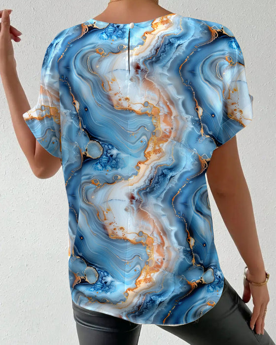 Crew Neck Marble Print T-Shirt